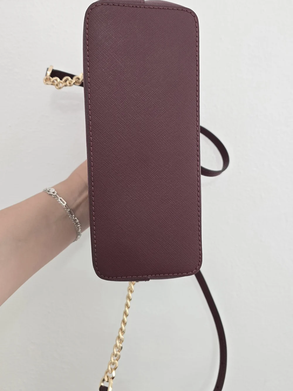 Michael Kors Plum Burgundy Saffiano Leather Crossbody Bag with Gold Chain, Euc